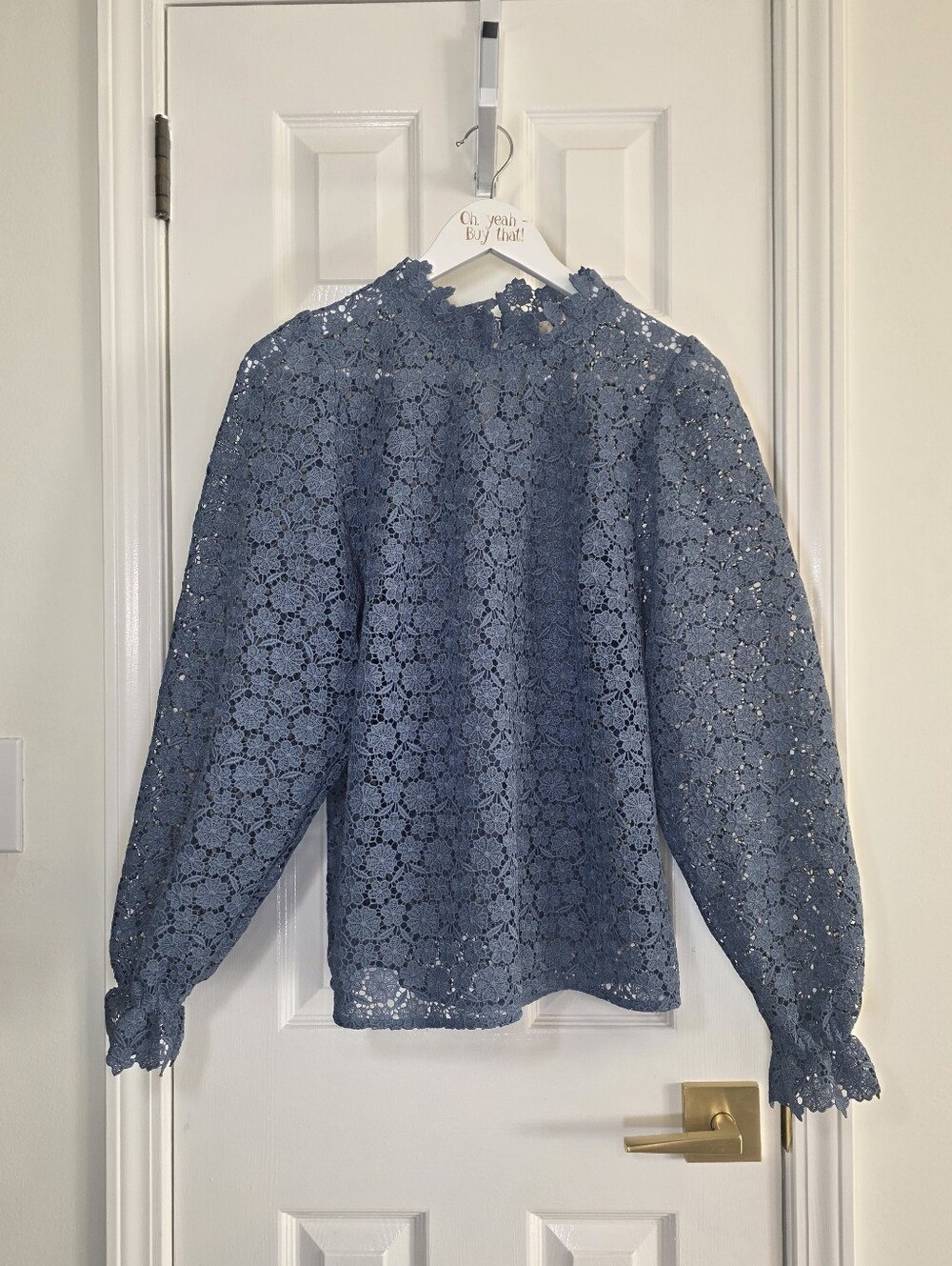 PRISTINE Sezane Jordyna Azul Blue Lace Blouse Size 42 US 10  Large to XL - Picture 5 of 13